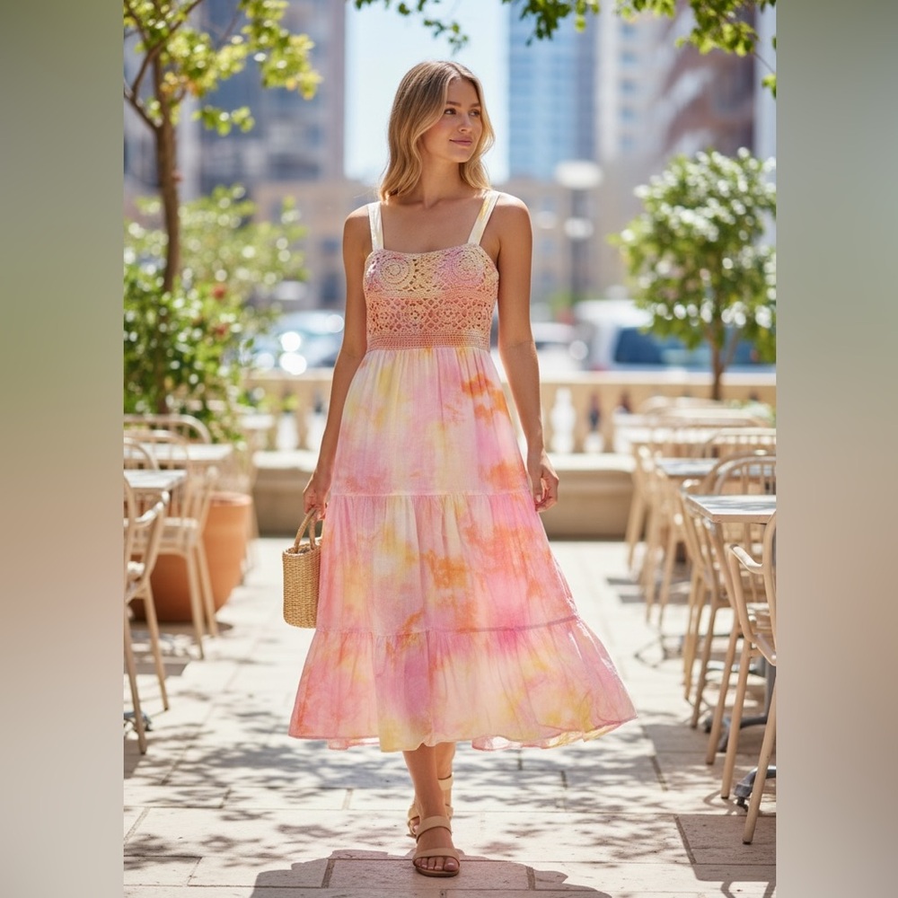 ZARA Pastel Tie Dye Embroidered Dress
